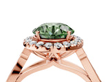 Rose gold Fancy Green Round  Halo Diamond Engagement Ring with Filigree Band and Four-Prong Setting_97