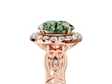 Rose gold Fancy Green Round  Halo Diamond Engagement Ring with Filigree Band and Four-Prong Setting_98