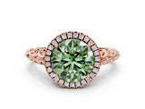 Rose gold Fancy Green Round  Halo Diamond Engagement Ring with Intricate Filigree Band and Four-Prong Setting_37