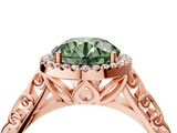 Rose gold Fancy Green Round  Halo Diamond Engagement Ring with Intricate Filigree Band and Four-Prong Setting_41