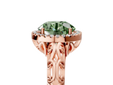 Rose gold Fancy Green Round  Halo Diamond Engagement Ring with Intricate Filigree Band and Four-Prong Setting_42
