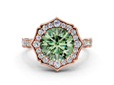 Rose gold Fancy Green Round  Halo Diamond Engagement Ring with Milgrain Band and Four-Prong Setting_54