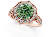 Rose gold Fancy Green Round  Halo Diamond Engagement Ring with Milgrain Band and Four-Prong Setting_55