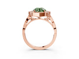 Rose gold Fancy Green Round  Halo Diamond Engagement Ring with Milgrain Band and Four-Prong Setting_57