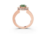 Rose gold Fancy Green Round  Halo Diamond Engagement Ring with Milgrain Pave Band and Four-Prong Setting_102
