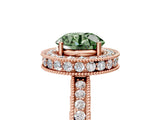 Rose gold Fancy Green Round  Halo Diamond Engagement Ring with Milgrain Pave Band and Four-Prong Setting_104