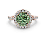 Rose gold Fancy Green Round  Halo Diamond Engagement Ring with Pavé Band and Four-Prong Setting_105