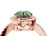Rose gold Fancy Green Round  Halo Diamond Engagement Ring with Pavé Band and Four-Prong Setting_109