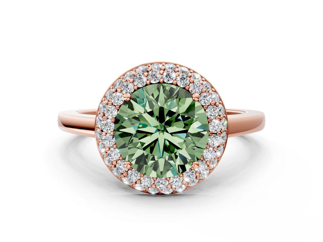 Rose gold Fancy Green Round  Halo Diamond Engagement Ring with Solitaire Band and Four-Prong Setting_20
