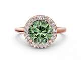 Rose gold Fancy Green Round  Halo Diamond Engagement Ring with Solitaire Band and Four-Prong Setting_20