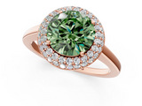 Rose gold Fancy Green Round  Halo Diamond Engagement Ring with Solitaire Band and Four-Prong Setting_21