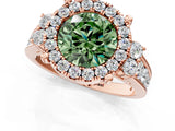 Rose gold Fancy Green Round  Halo Diamond Engagement Ring with Split Shank and Four-Prong Setting_43