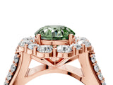 Rose gold Fancy Green Round  Halo Diamond Engagement Ring with Split Shank and Prong Setting_70