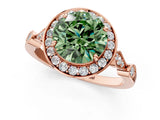 Rose gold Fancy Green Round  Halo Diamond Engagement Ring with Twisted Band and Four-Prong Setting 2