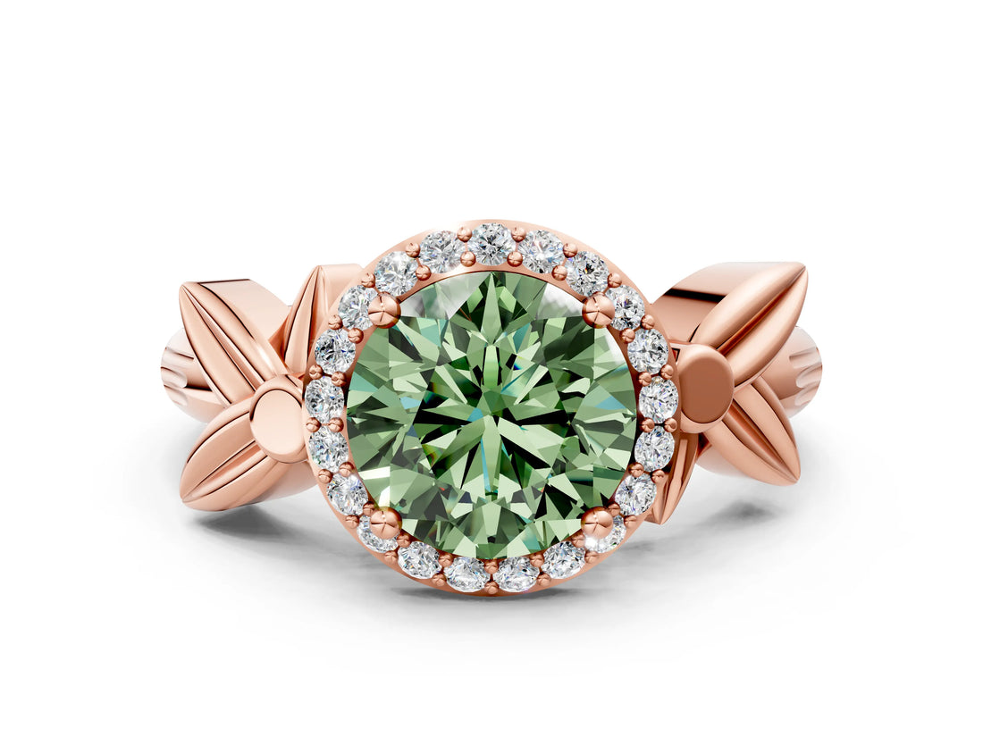 Rose gold Fancy Green Round  Halo Diamond Floral Band with Four-Prong Setting_55