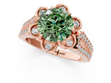 Rose gold Fancy Green Round  Halo Diamond Floral Split Shank Engagement Ring 1
