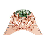 Rose gold Fancy Green Round  Halo Diamond Floral Split Shank Engagement Ring 4
