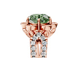 Rose gold Fancy Green Round  Halo Diamond Floral Split Shank Engagement Ring 5