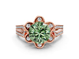 Rose gold Fancy Green Round  Halo Diamond Floral Split Shank Engagement Ring