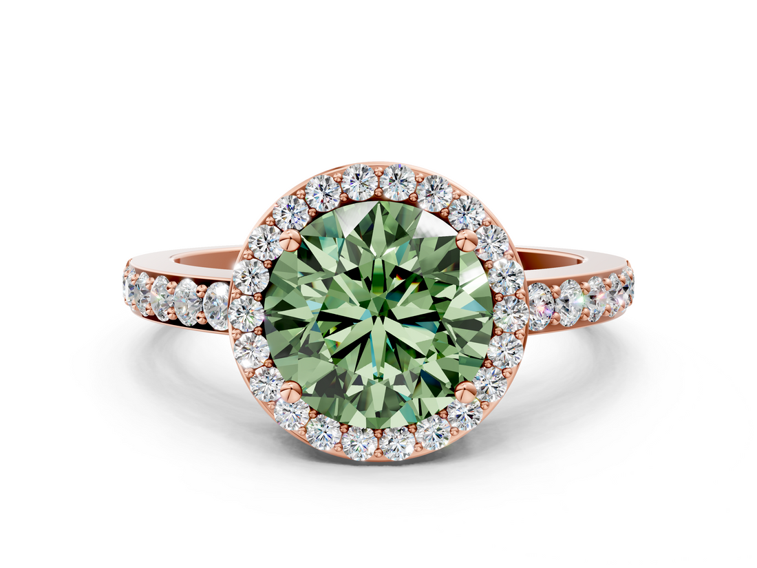 Rose gold Fancy Green Round  Halo Diamond Pavé Band Ring with Prong Setting_20