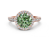 Rose gold Fancy Green Round  Halo Diamond Pavé Band Ring with Prong Setting_20