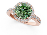Rose gold Fancy Green Round  Halo Diamond Pavé Band Ring with Prong Setting_21