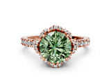 Rose gold Fancy Green Round  Halo Diamond Pave Band Ring with Four-Prong Setting_15