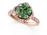 Rose gold Fancy Green Round  Halo Diamond Pave Band Ring with Four-Prong Setting_16
