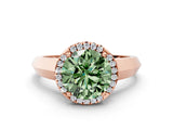 Rose gold Fancy Green Round  Halo Diamond Ring with Cathedral Band and Four-Prong Setting_69
