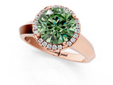 Rose gold Fancy Green Round  Halo Diamond Ring with Cathedral Band and Four-Prong Setting_70