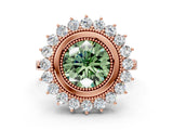 Rose gold Fancy Green Round  Halo Diamond Ring with Milgrain Edge and Round Prong Setting_26