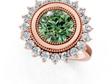 Rose gold Fancy Green Round  Halo Diamond Ring with Milgrain Edge and Round Prong Setting_27