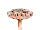 Rose gold Fancy Green Round  Halo Diamond Ring with Milgrain Edge and Round Prong Setting_31