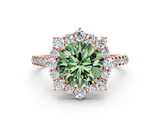Rose gold Fancy Green Round  Halo Diamond Ring with Pavé Band and Prong Setting_37