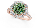 Rose gold Fancy Green Round  Halo Diamond Ring with Pavé Band and Prong Setting_38