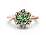 Rose gold Fancy Green Round  Halo Diamond Ring with Round Cluster Setting, Solitaire Band, and Four-Prong Setting_48