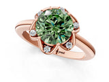 Rose gold Fancy Green Round  Halo Diamond Ring with Round Cluster Setting, Solitaire Band, and Four-Prong Setting_49
