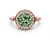 Rose gold Fancy Green Round  Halo Diamond Ring with Split Shank and Four-Prong Setting_62
