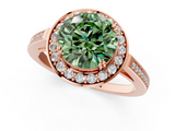 Rose gold Fancy Green Round  Halo Diamond Ring with Split Shank and Four-Prong Setting_63