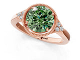 Rose gold Fancy Green Round  Halo Diamond Ring with Tapered Band and Four-Prong Setting_4