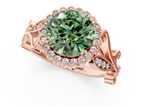 Rose gold Fancy Green Round  Halo Diamond Ring with Vintage Split Shank and Four-Prong Setting_20