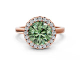 Rose gold Fancy Green Round  Halo Diamond Solitaire with Pavé Band and Four-Prong Setting_91