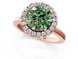 Rose gold Fancy Green Round  Halo Diamond Solitaire with Pavé Band and Four-Prong Setting_92