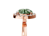 Rose gold Fancy Green Round  Halo Diamond Solitaire with Pavé Band and Four-Prong Setting_96