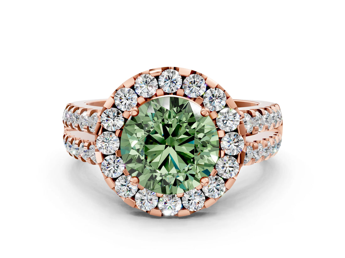 Rose gold Fancy Green Round  Halo Diamond Split Shank Engagement Ring with Prong Setting_111