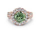 Rose gold Fancy Green Round  Halo Diamond Split Shank Engagement Ring with Prong Setting_111