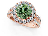 Rose gold Fancy Green Round  Halo Diamond Split Shank Engagement Ring with Prong Setting_112