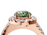Rose gold Fancy Green Round  Halo Diamond Split Shank Engagement Ring with Prong Setting_115