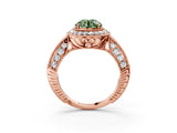Rose gold Fancy Green Round  Halo Diamond Split Shank Ring with Milgrain Detail_53