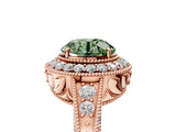 Rose gold Fancy Green Round  Halo Diamond Split Shank Ring with Milgrain Detail_55